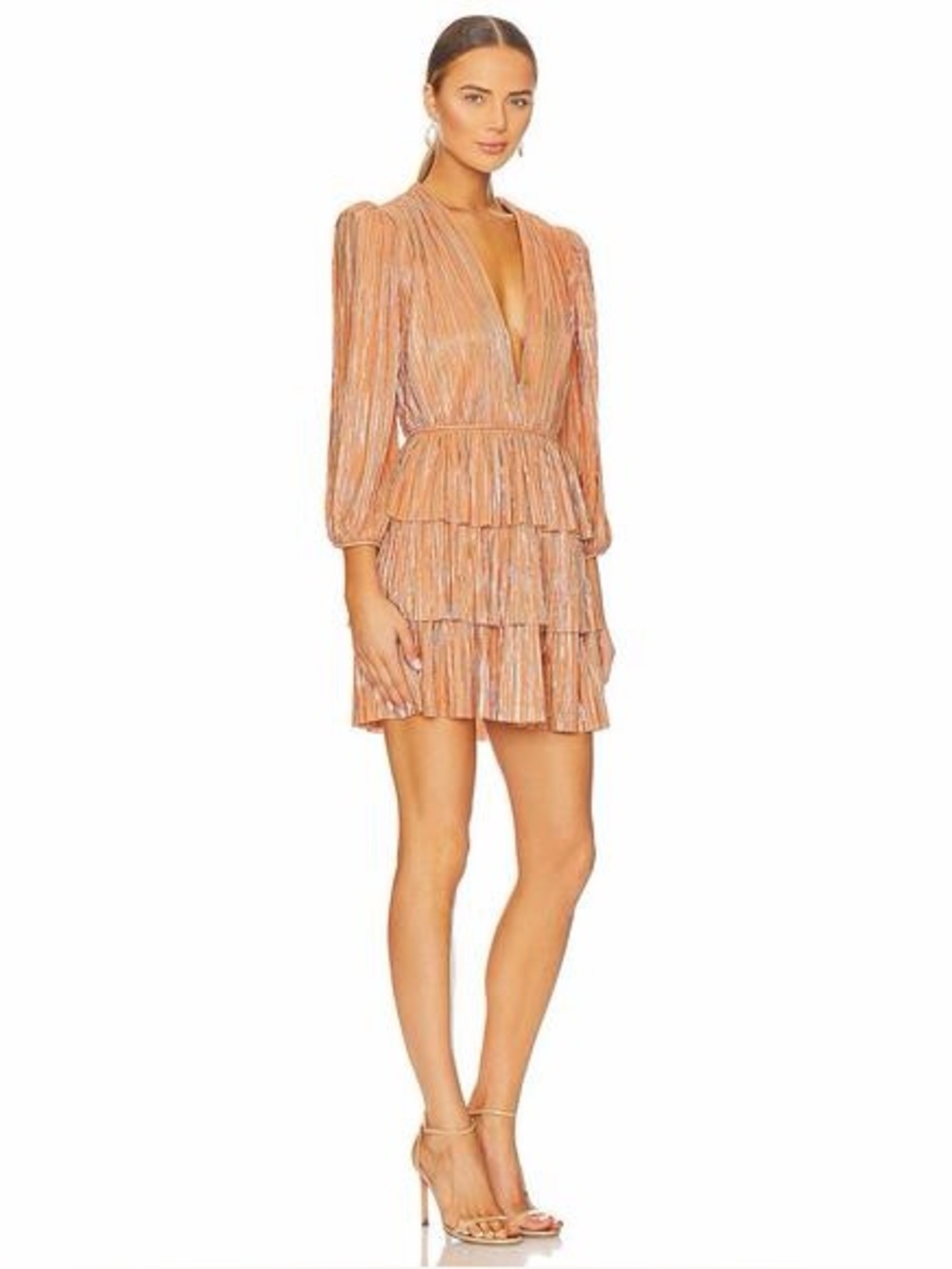 Sabina Musayev Peach Pleated Tiered Mini Dress